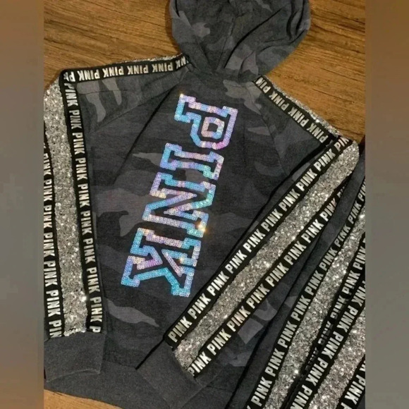 PINK VS CAMO BLING HOODIE/JOGGERS OUTFIT SET XS - Picture 8 of 10